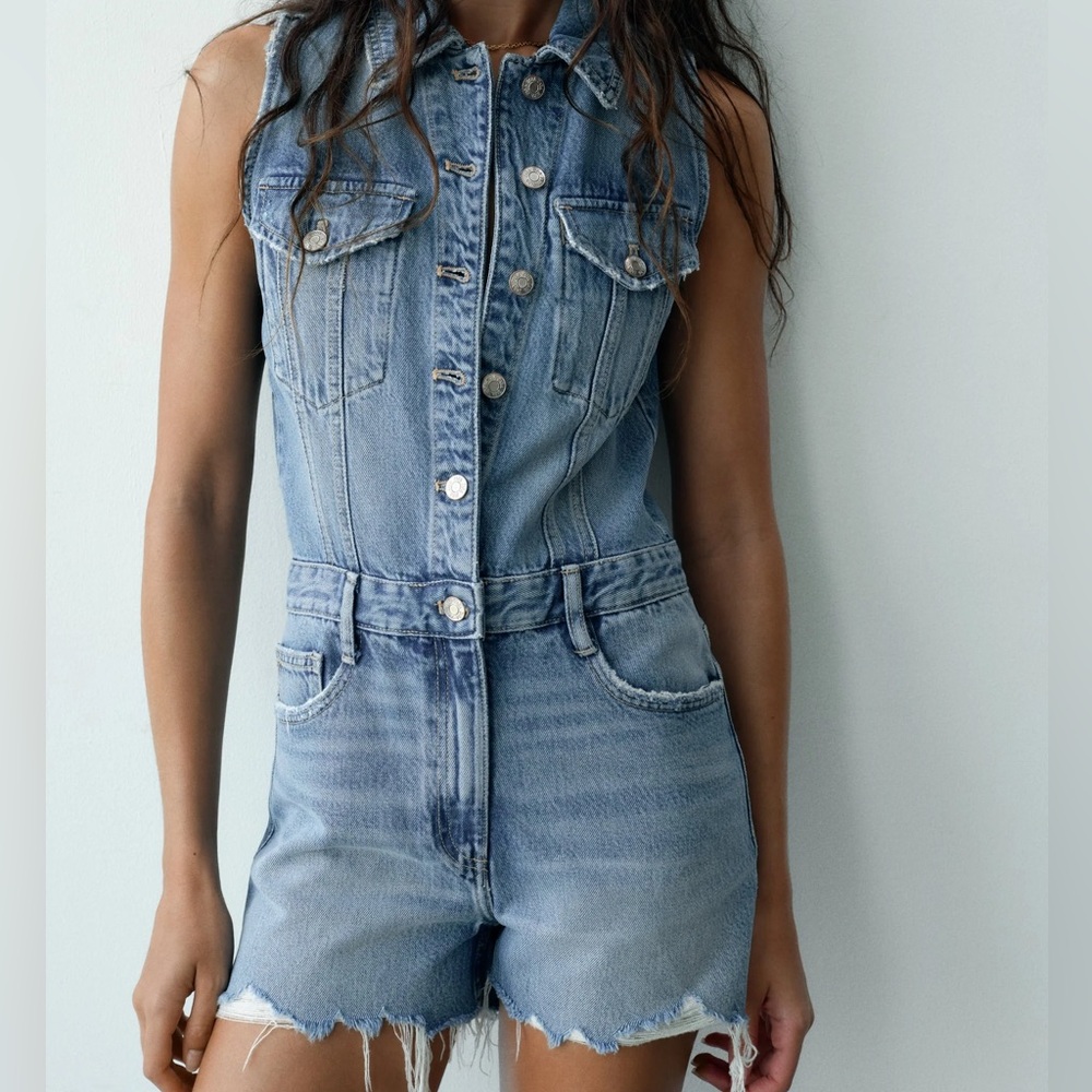 Zara Pants & Jumpsuits | NWT Zara TRF Denim Mini Dress | short romper | XS